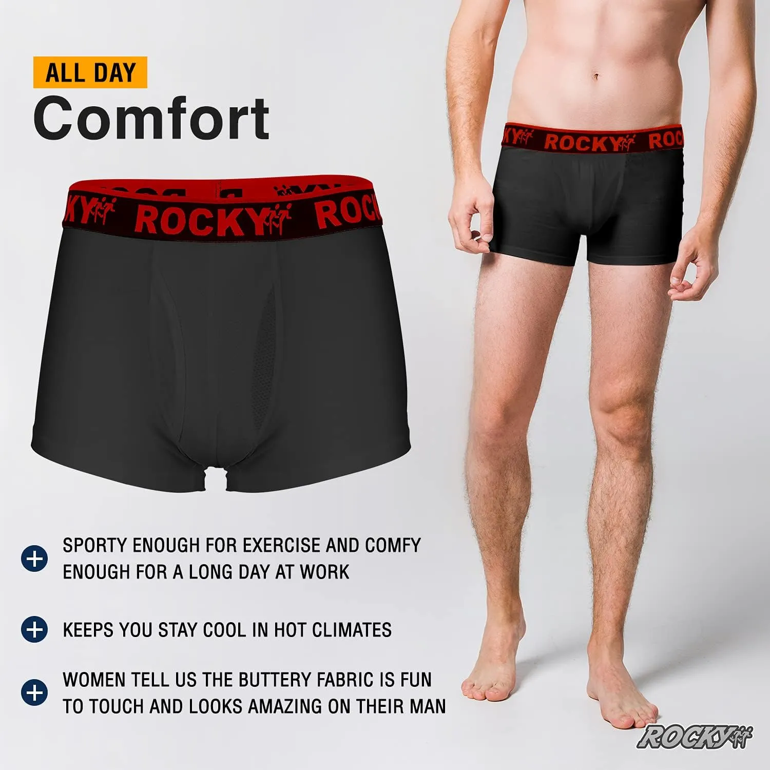 Rocky Men's Boxer Briefs 4-Way High Performance Pouch Underwear, 2-Pack Tagless