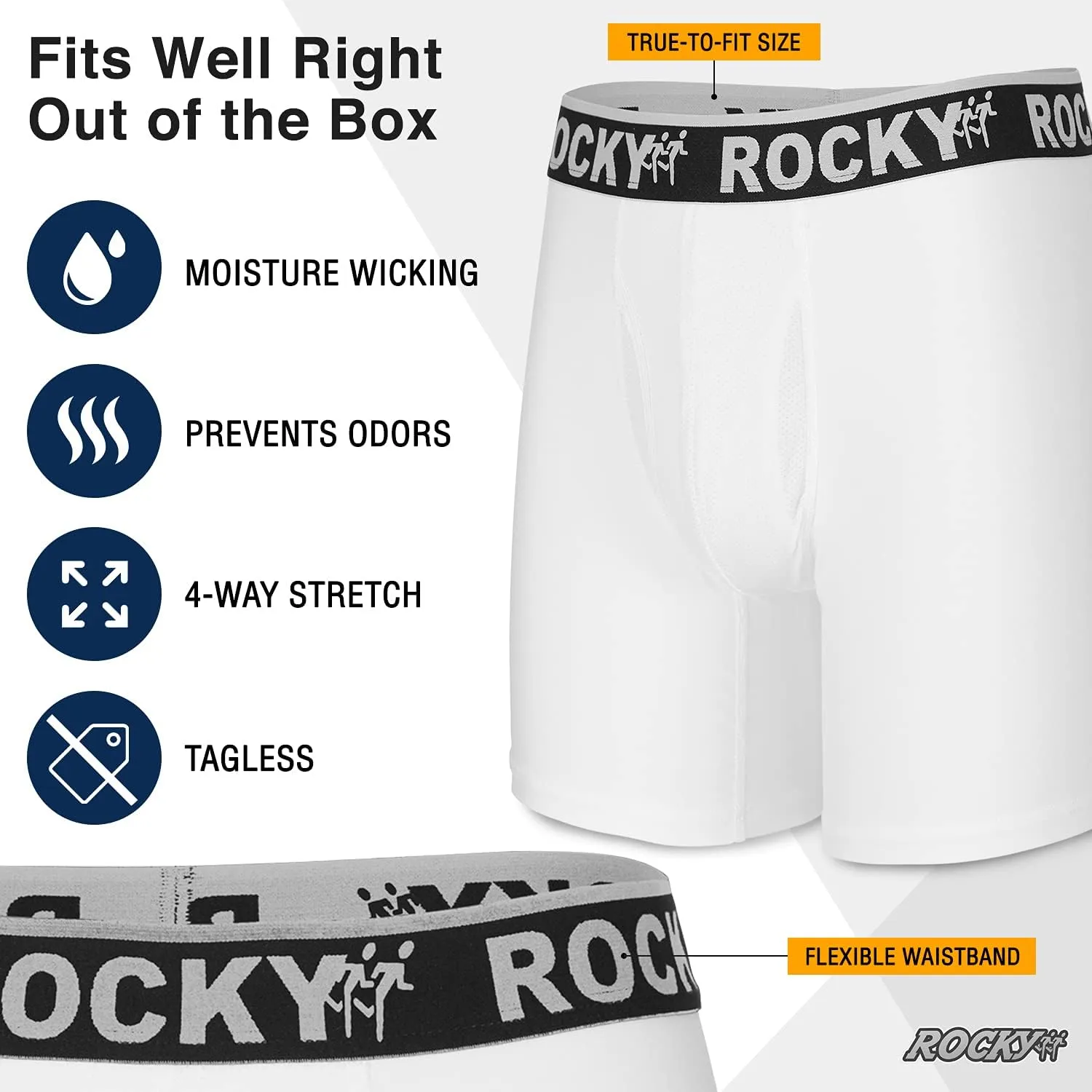 Rocky Men's Boxer Briefs 4-Way High Performance Pouch Underwear, 2-Pack Tagless