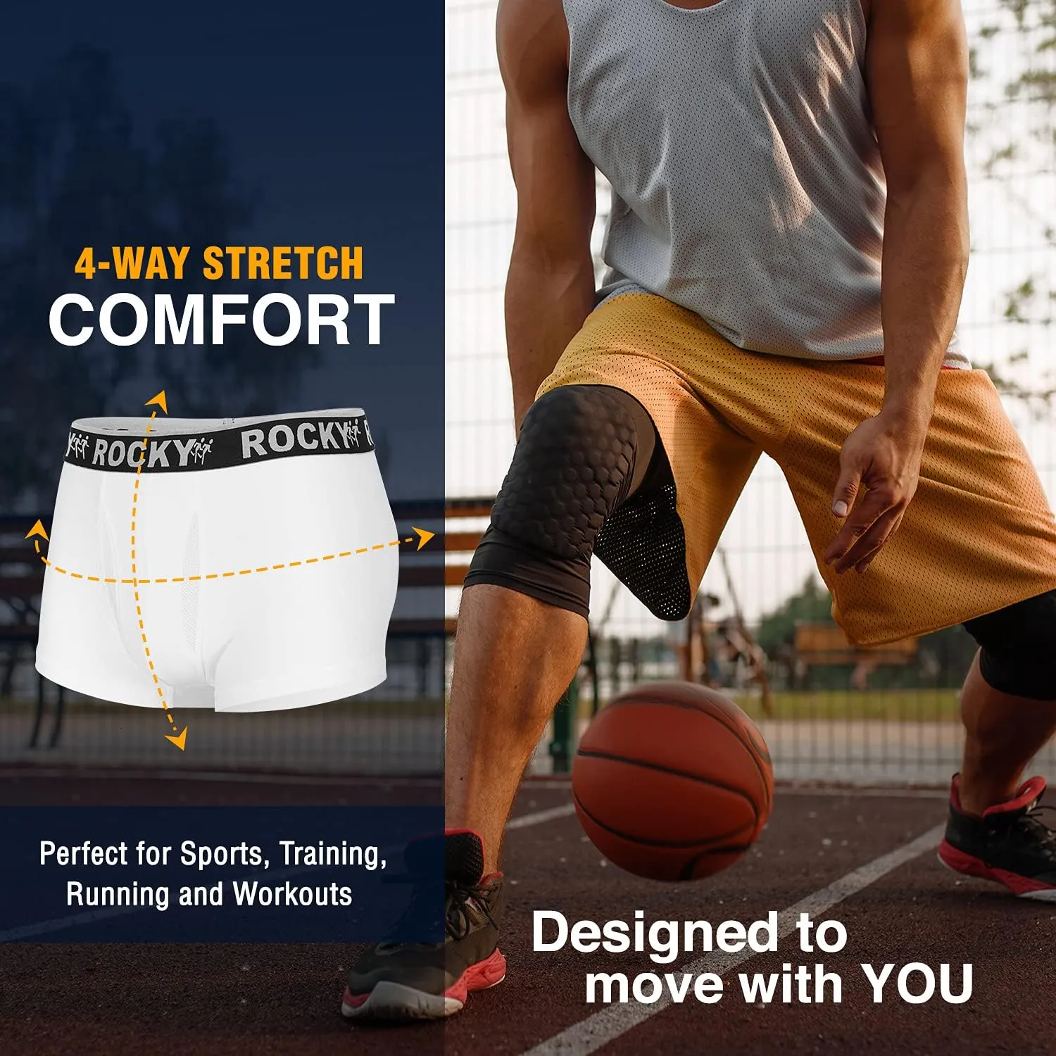 Rocky Men's Boxer Briefs 4-Way High Performance Pouch Underwear, 2-Pack Tagless