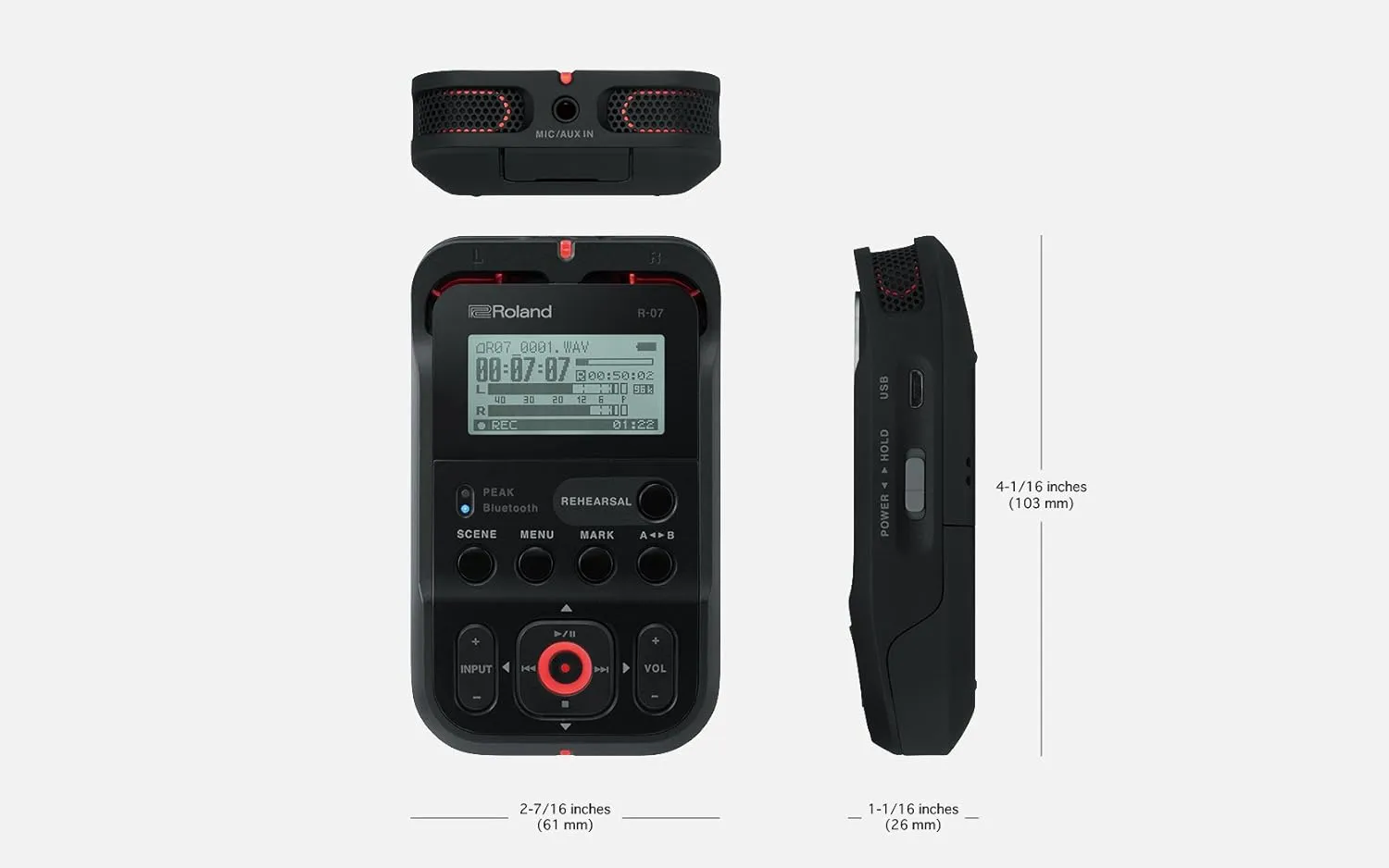 Roland R-07 High-Resolution Handheld Audio Recorder, Black