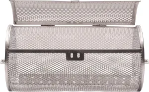 Rolling Grill Basket - Portable Vegetable Grilling Basket - Large & Spacious Grilling Tool Accessories to grill Veggies, Chicken, Shrimp, Kabob & Meat Steak - Compatible with outdoor BBQ Grill