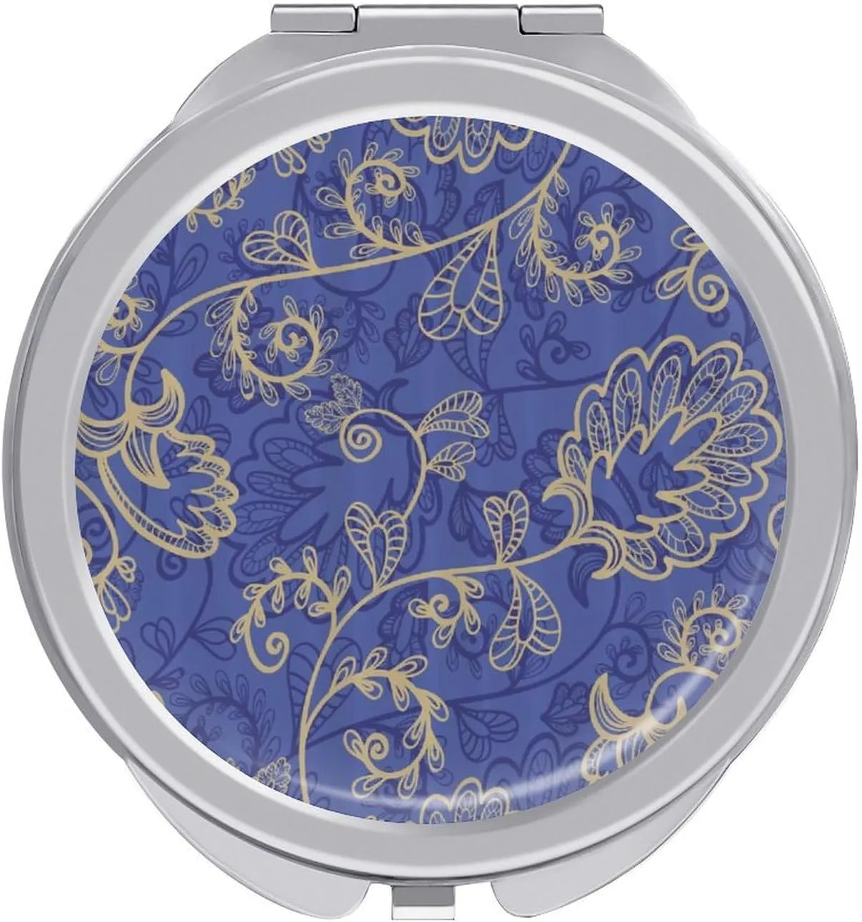Romantic Flora Leaves Ornate Petals Travel Makeup Mirror 2-Sided 1x 2X Magnification Portable Mini Mirror for Handbag Purse Pocket