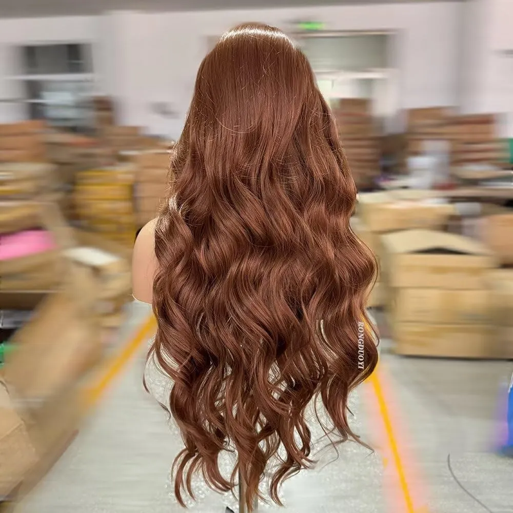RONGDUOYI Brown Wig Long Body Wave Synthetic Lace Wigs For Women Deep Wave Lace Wig Light Brown Glueless Wigs Synthetic Hair Colored Hair Heat Resistant Cosplay Daily Wear 24Inches