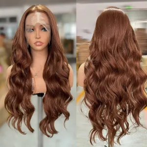 RONGDUOYI Brown Wig Long Body Wave Synthetic Lace Wigs For Women Deep Wave Lace Wig Light Brown Glueless Wigs Synthetic Hair Colored Hair Heat Resistant Cosplay Daily Wear 24Inches