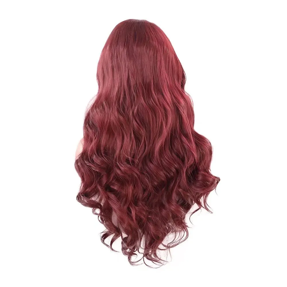 RONGDUOYI RDY Long Wavy Burgundy Synthetic Lace Front Wigs for Women 24inches Wine Red Body Wave Heat Fiber Hair Natural Looking Daily Use Cosplay Wig