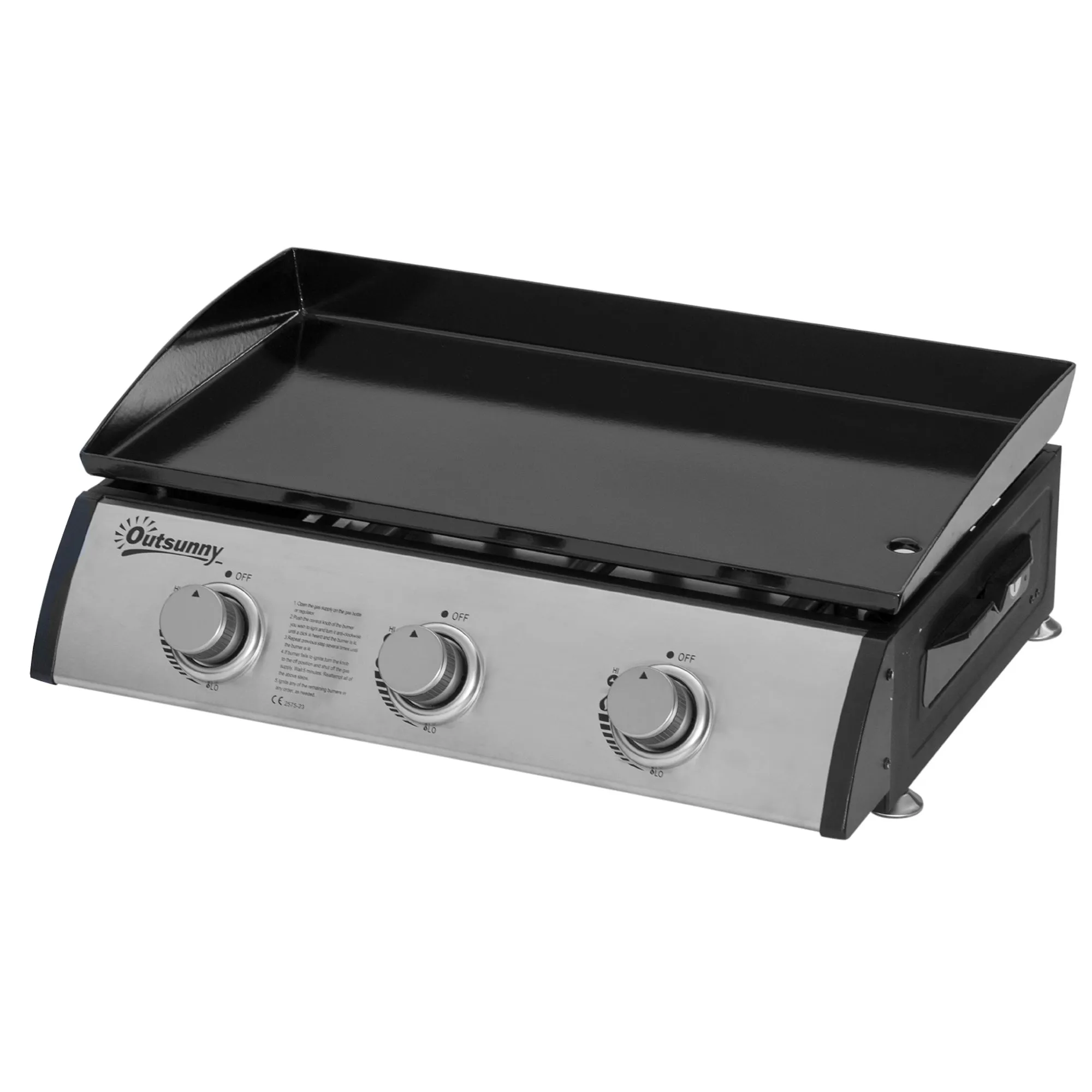 Rootz 3 Burner Gas Grill - Portable BBQ - Outdoor Cooking - Non-Stick Grill Plate - Stainless Steel - Easy Transport - 63cm x 48cm x 21cm