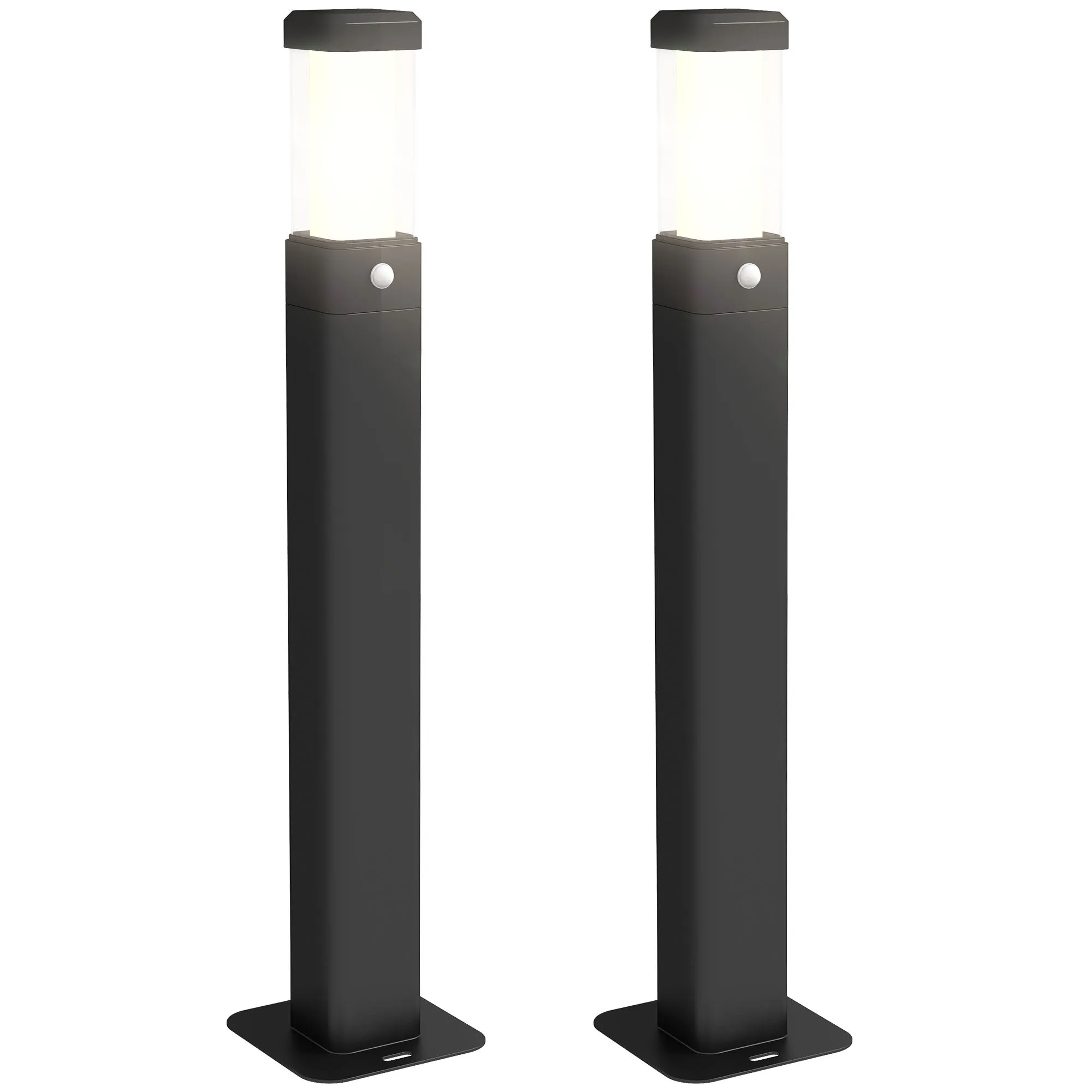 Rootz Set of 2 Outdoor Lamps - LED Pillar Lantern - Waterproof Light - Energy Efficient - 12cm x 12cm x 58.5cm