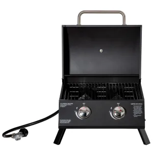 Rootz Table Gas Grill with Folding Legs - Portable Grill - Camping BBQ - 2 Burners 5 KW - Thermometer - 55cm x 46.5cm x 41cm