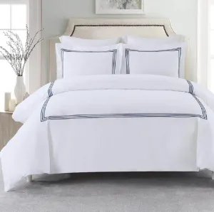 Royal Tradition Medium Warm 8pc Percale Bedding Set (Full Size) Includes: Navy Adeline Duvet Cover Set and White Bed Sheets with Down Alternative Comforter