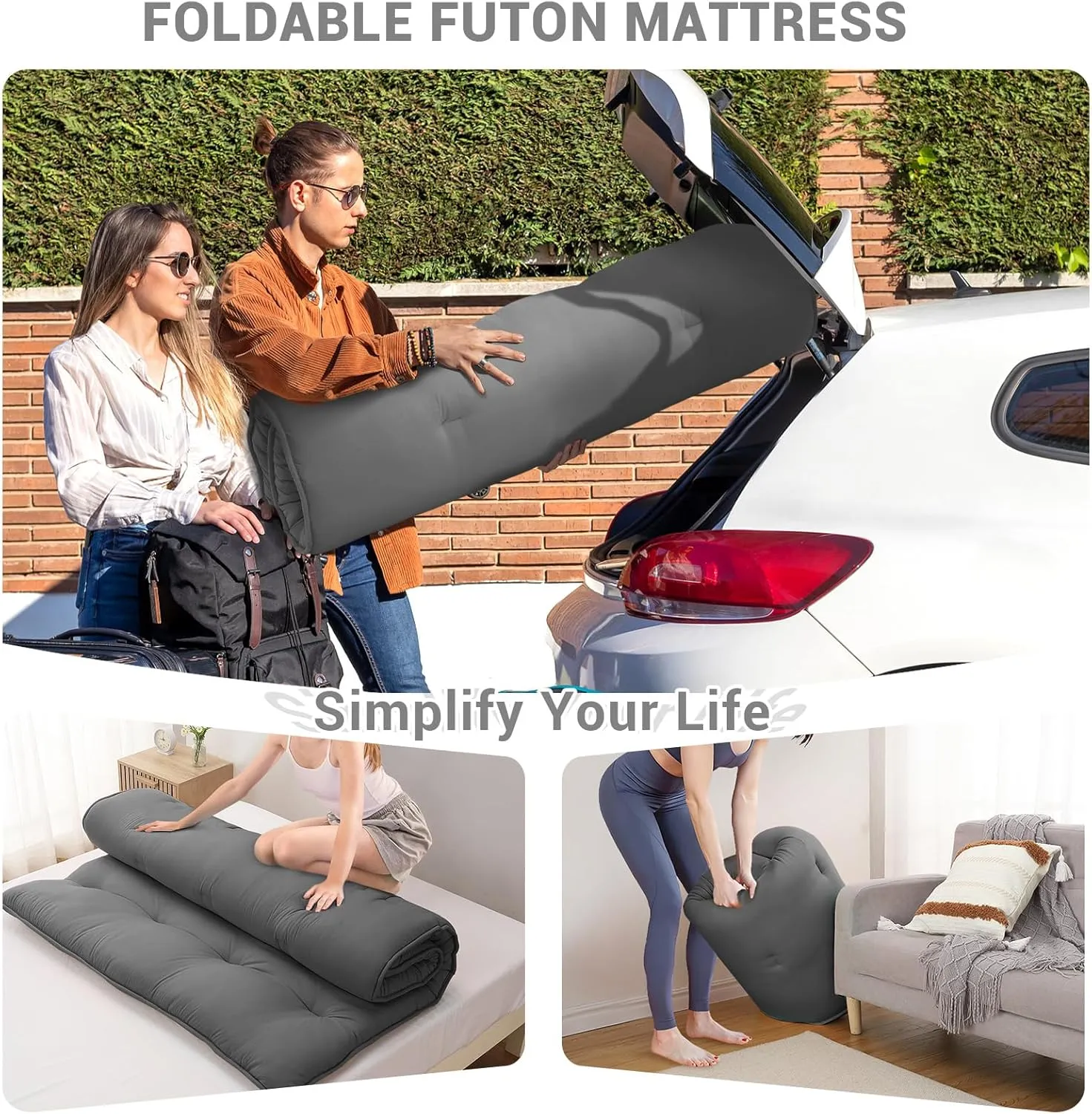 ROYGROW Japanese Floor Mattress Twin Size, Futon Mattress 39" x 80" Size Sleeping Pad Foldable Tatami Mattress for Kids, Roll Up Camping Mattress for RV Travel, Dorm, Apartment, Dark Grey