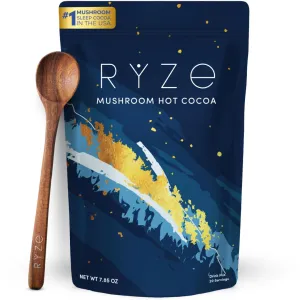RYZE Mushroom Hot Cocoa Melatonin Sleep Supplement, Keto Cocoa Powder With Reishi Mushroom For Sleep, Melatonin, Glycine, Cacao, L-Theanine, Chicory to Help Fall Asleep and Stay Asleep, 20 servings