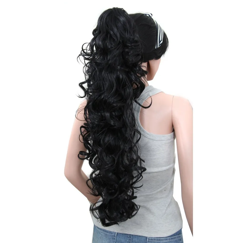 S-ssoy 31"(78cm) Women's Curly Pony Tail Hair Piece Synthetic Claw Clip Ponytail Wavy Long Curled in Hair Extension Extensions Long/Voluminous Wig Hairpieces for Women Girls Lady, 1B#