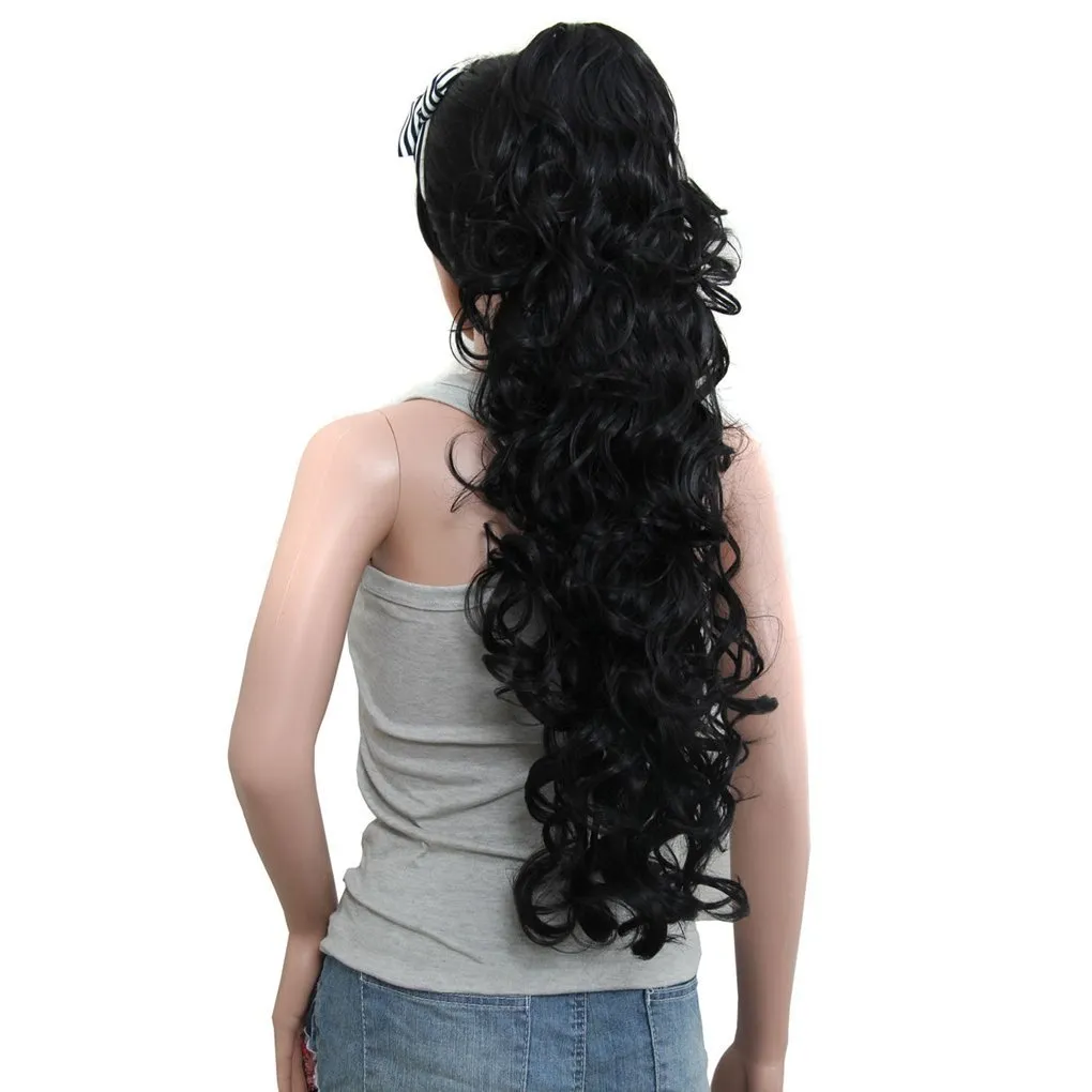 S-ssoy 31"(78cm) Women's Curly Pony Tail Hair Piece Synthetic Claw Clip Ponytail Wavy Long Curled in Hair Extension Extensions Long/Voluminous Wig Hairpieces for Women Girls Lady, 1B#