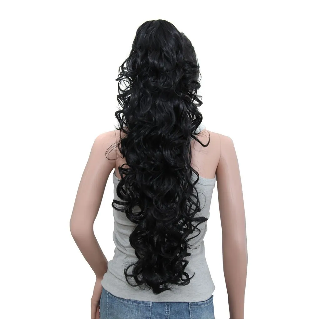 S-ssoy 31"(78cm) Women's Curly Pony Tail Hair Piece Synthetic Claw Clip Ponytail Wavy Long Curled in Hair Extension Extensions Long/Voluminous Wig Hairpieces for Women Girls Lady, 1B#
