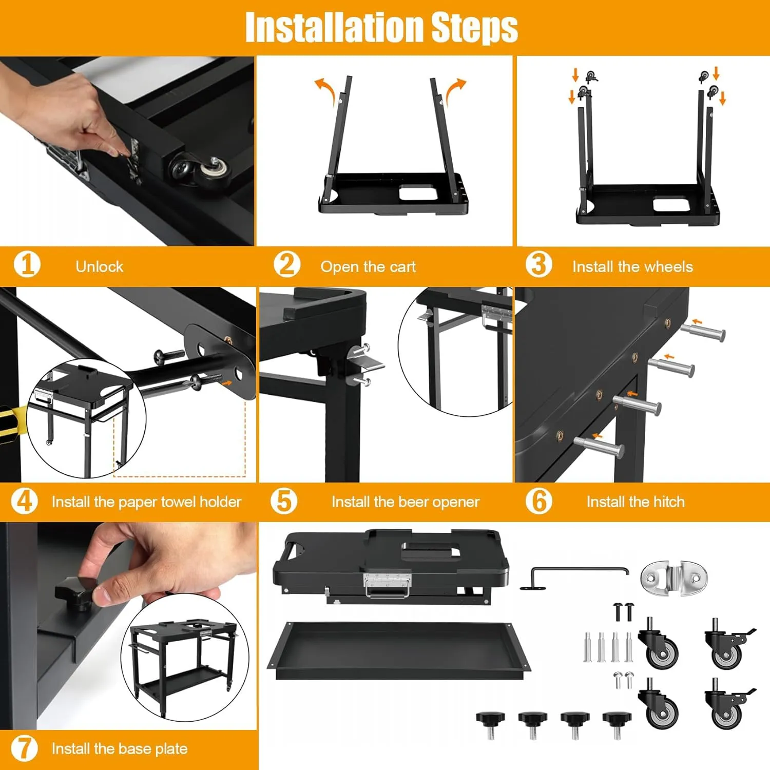 SafBbcue Outdoor Foldable Grill Stand for Ninja Woodfire Series,Grill Cart for OG700 OG800 OG900 Series & OO101 Woodfire Pizza Oven,Replace for XSKUNSTAND Stand,with Double-shelf,Hooks,35.4x22x31.5 in