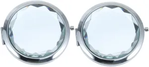 SAFIGLE Travel Essential 2pcs Foldable Makeup Mirrors Double Sided Compact Crystal Mirrors for Purse Bag or Desk