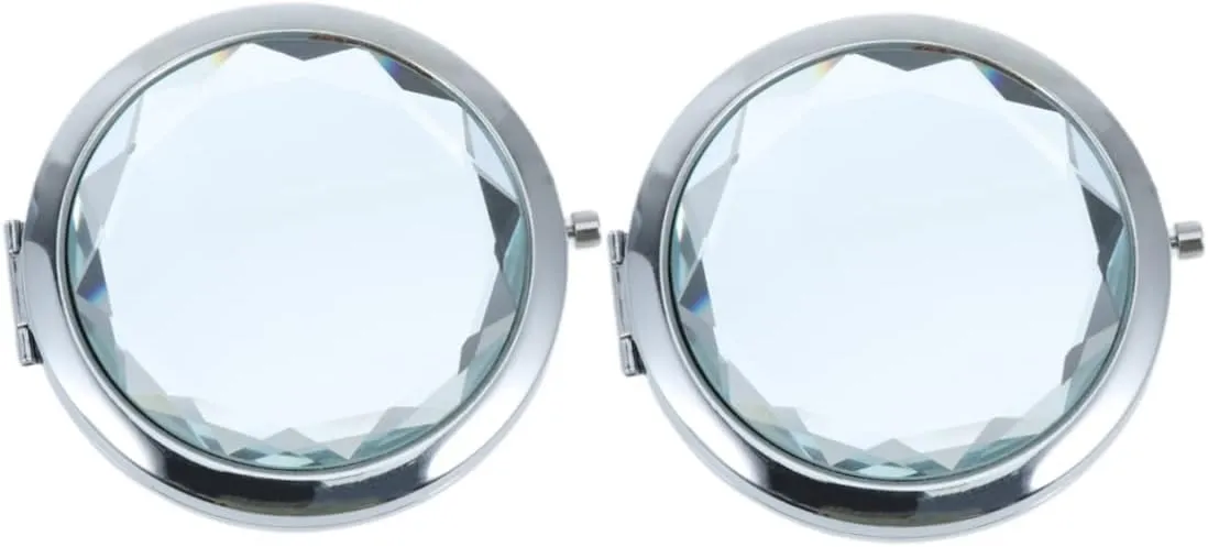 SAFIGLE Travel Essential 2pcs Foldable Makeup Mirrors Double Sided Compact Crystal Mirrors for Purse Bag or Desk