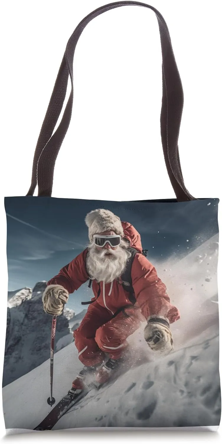 Santa Clause Skiis down a Mountain Tote Bag
