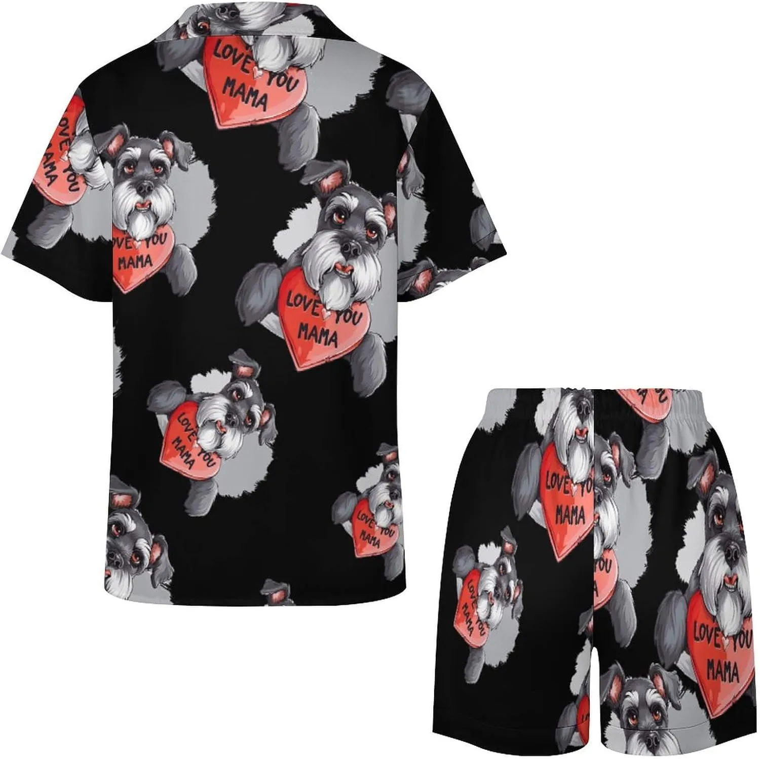 Schnauzer Dog Women's Satin Pajama Set Short Sleeve Button Down Sleepwear Loungewear Pj Set