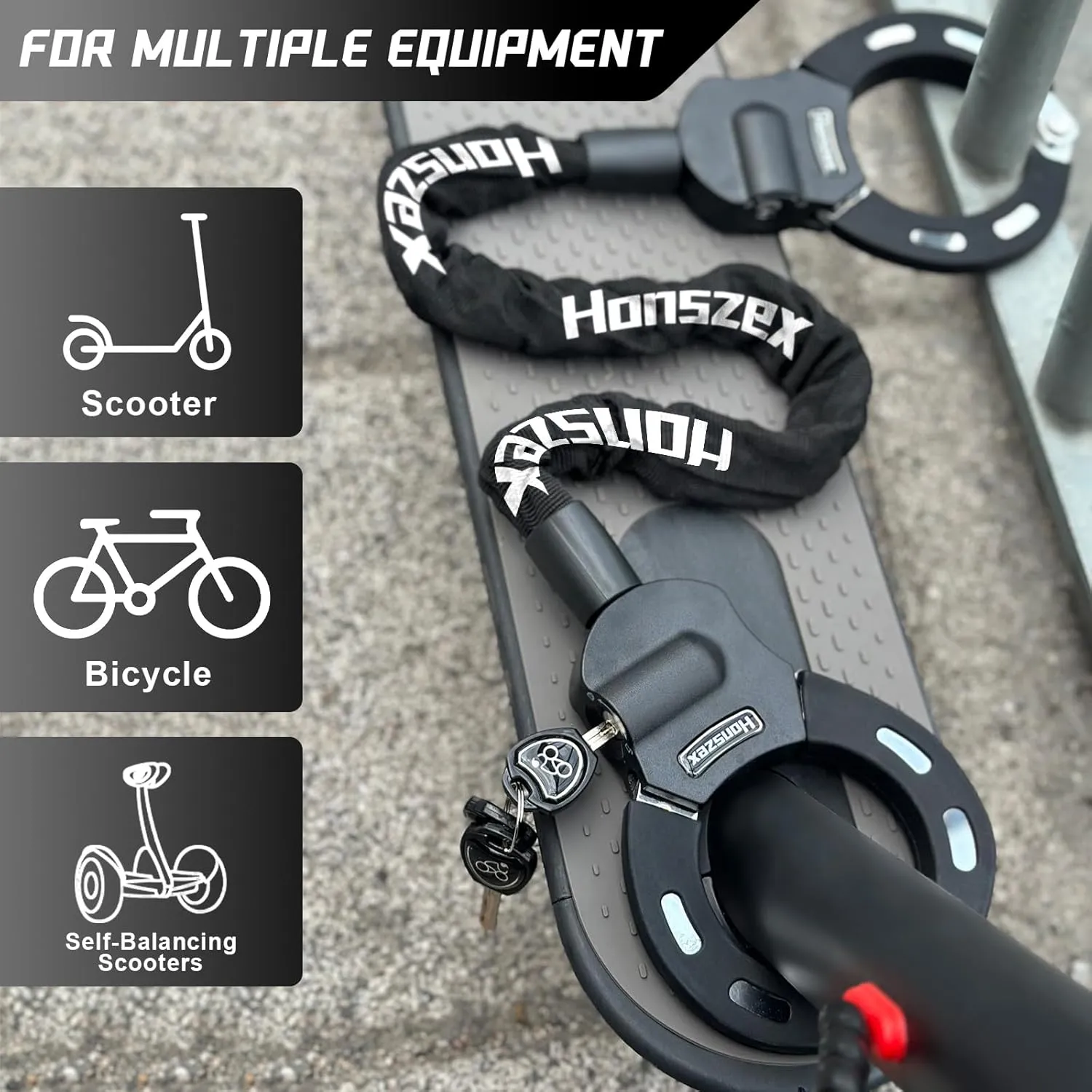 Scooter Lock, Electric Scooter Locks Anti Theft & Waterproof Scooter Bag, Bike Lock with Key, Heavy Duty Handcuff Chain Lock for E Scooter, Electric Bike, Bicycle, Motorbikes