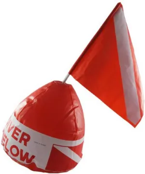Scuba Choice Diver Below Inflatable Signal Floater with Dive Flag – 13" Diameter, Red, for Safety and Visibility in Water, 12" x 11" Flag, Durable Easy to Use, Ideal Diving, Boating & Water Sports