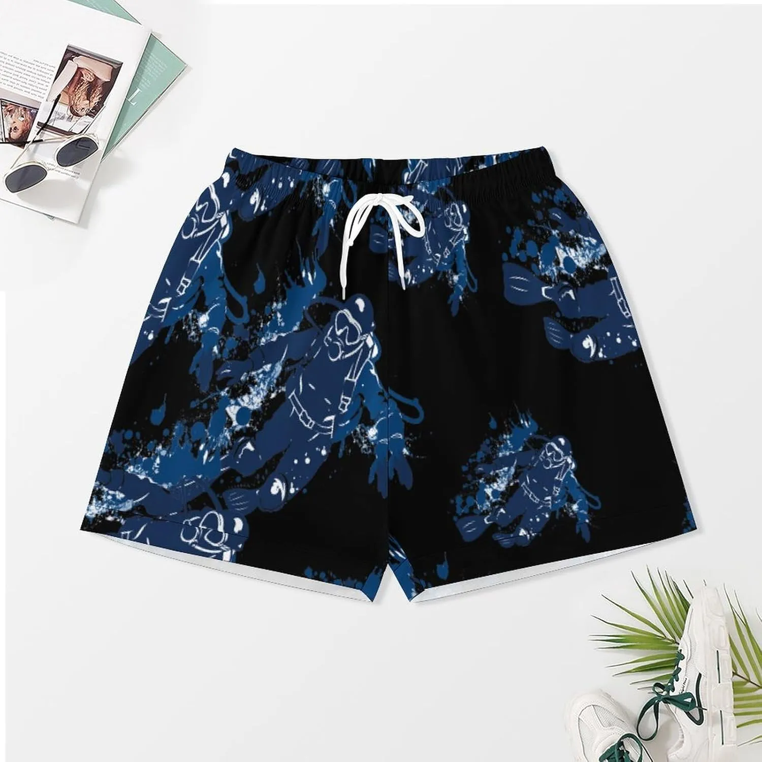 Scuba Diving Under Water Diver Women's Satin Pajama Set Short Sleeve Button Down Sleepwear Loungewear Pj Set