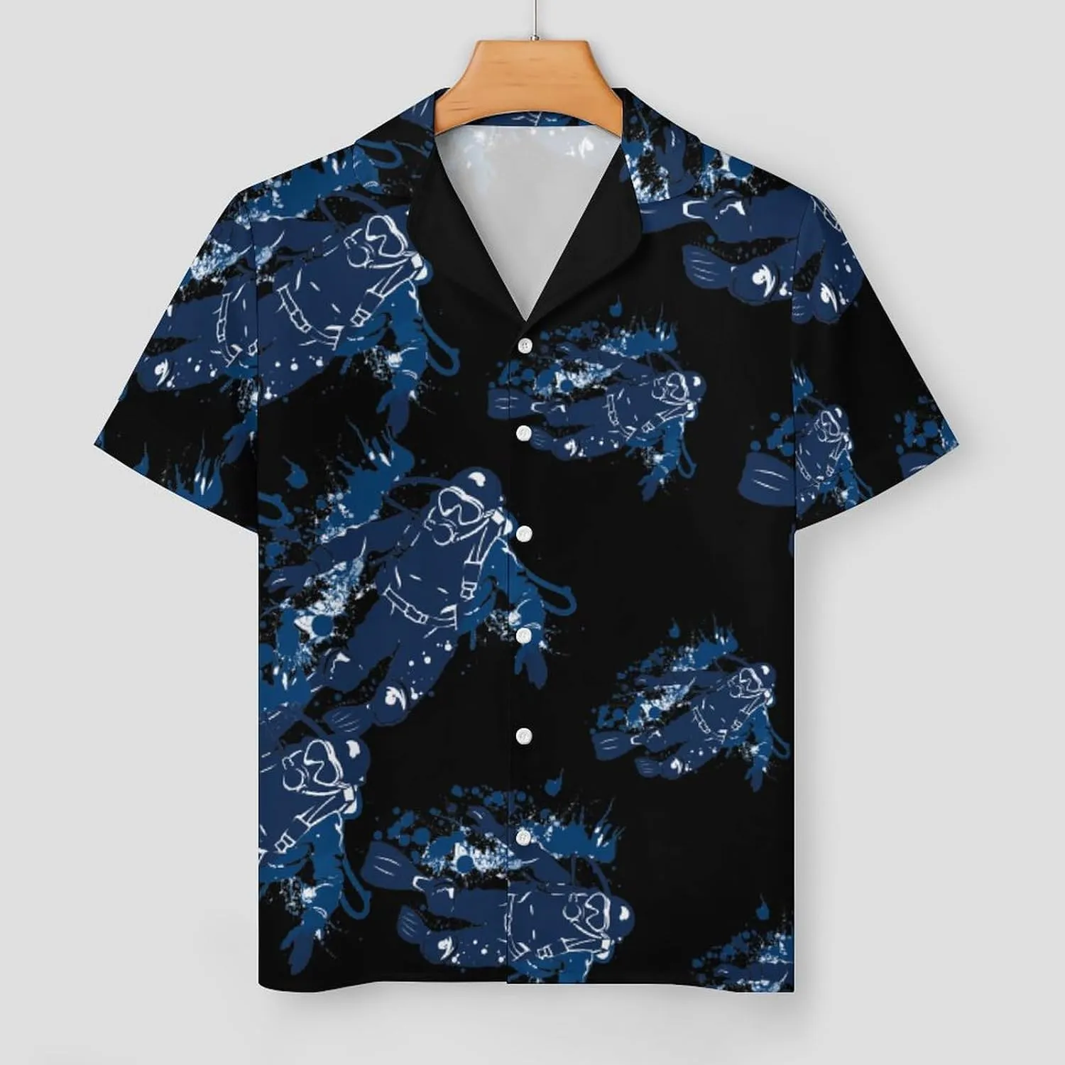 Scuba Diving Under Water Diver Women's Satin Pajama Set Short Sleeve Button Down Sleepwear Loungewear Pj Set