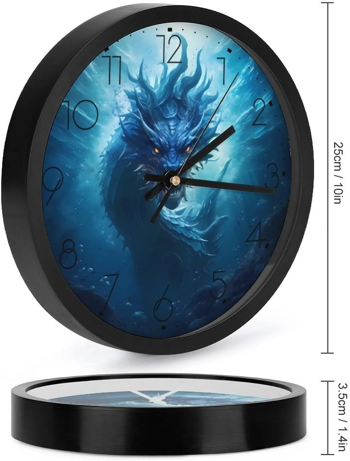 Sea Dragon Wall Clock 10 Inch Silent Non-ticking Battery Operated Decorative Clock for Kitchen Bedroom