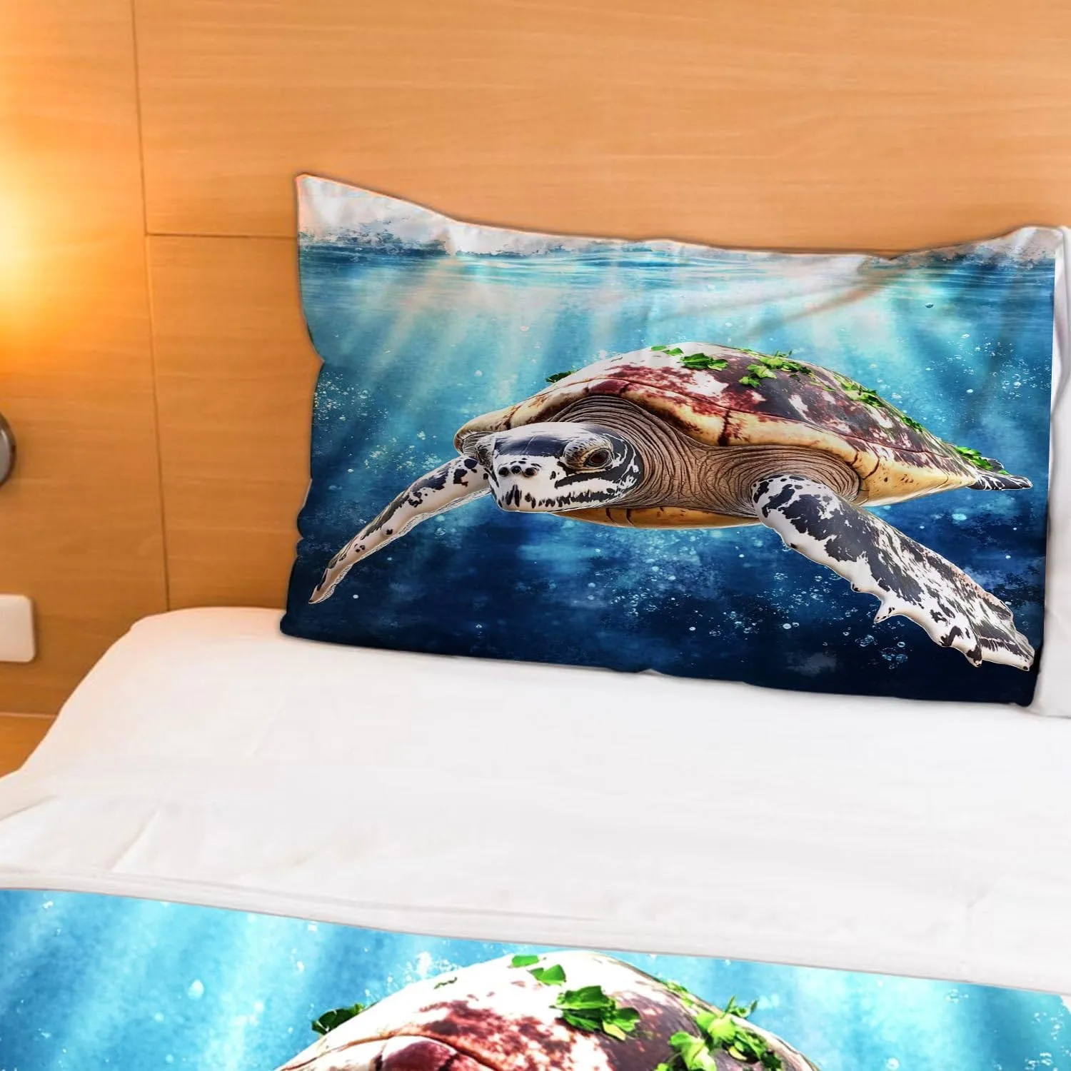 Sea Turtle Comforter Set,Ocean Sea Turtle Bedding Set for Kids Teens- Sea Turtle Bedding Set-Leatherback Turtle in The Twilight Zone- Bed Set with 2 Pillowcases for Kids Room Decor 2nOGSI
