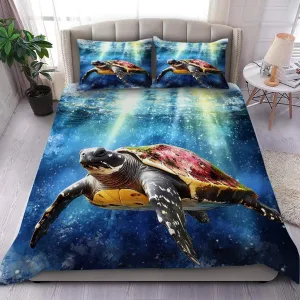 Sea Turtle Comforter Set,Ocean Sea Turtle Bedding Set for Kids Teens- Sea Turtle Bedding Set-Leatherback Turtle in The Twilight Zone- Bed Set with 2 Pillowcases for Kids Room Decor xvpa7b