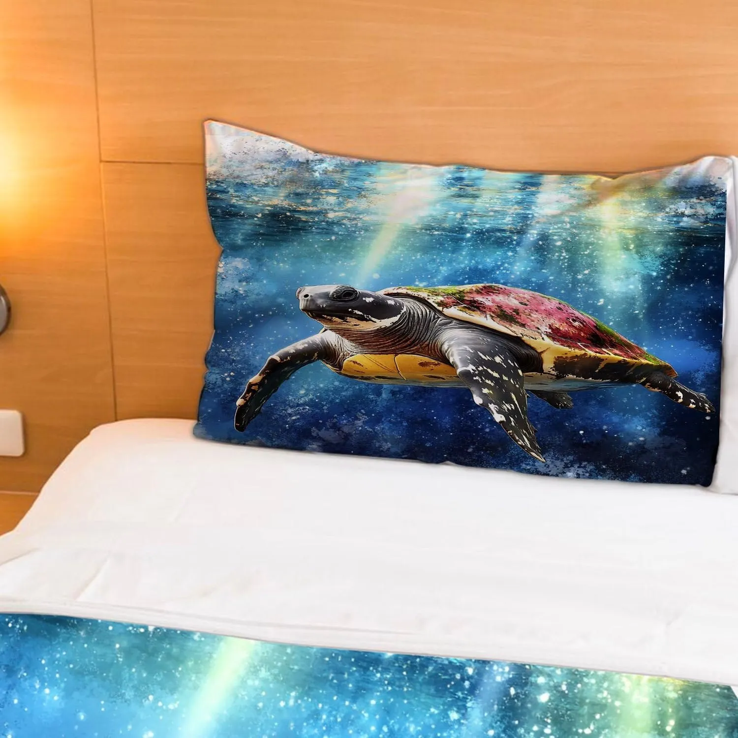 Sea Turtle Comforter Set,Ocean Sea Turtle Bedding Set for Kids Teens- Sea Turtle Bedding Set-Leatherback Turtle in The Twilight Zone- Bed Set with 2 Pillowcases for Kids Room Decor xvpa7b