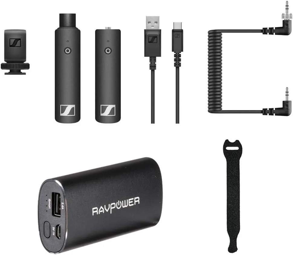 Sennheiser XSW-D Portable Interview Set with RAVPower Luster 6700mAh Charger & Fastener Straps 10-Pack Bundle
