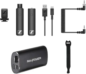 Sennheiser XSW-D Portable Interview Set with RAVPower Luster 6700mAh Charger & Fastener Straps 10-Pack Bundle