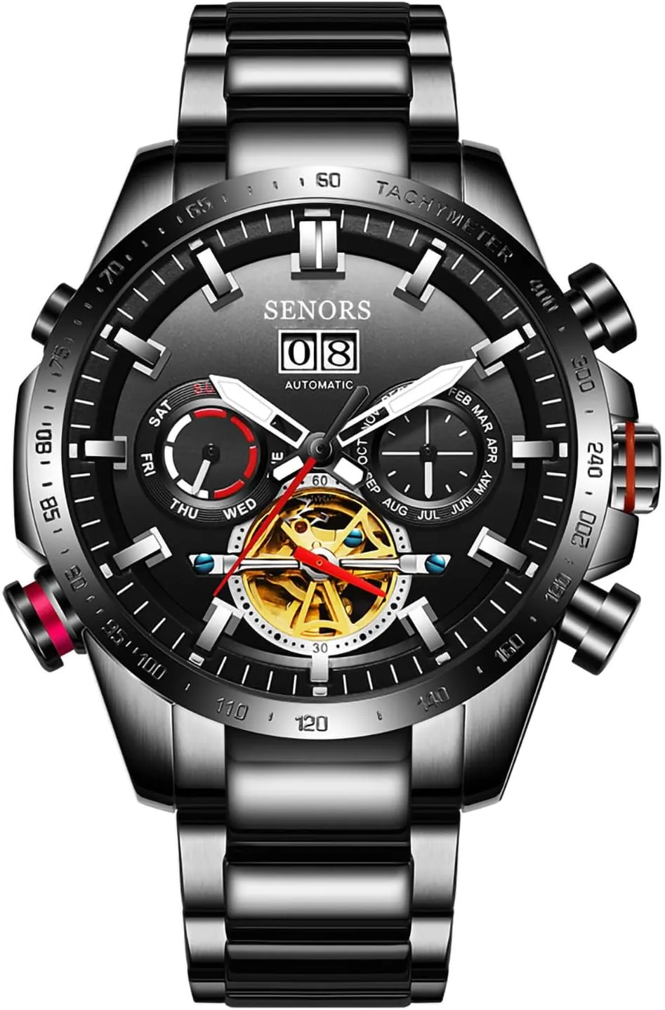 Senors Men's Complications Automatic Mechanical Watch with Stainless Steel Band