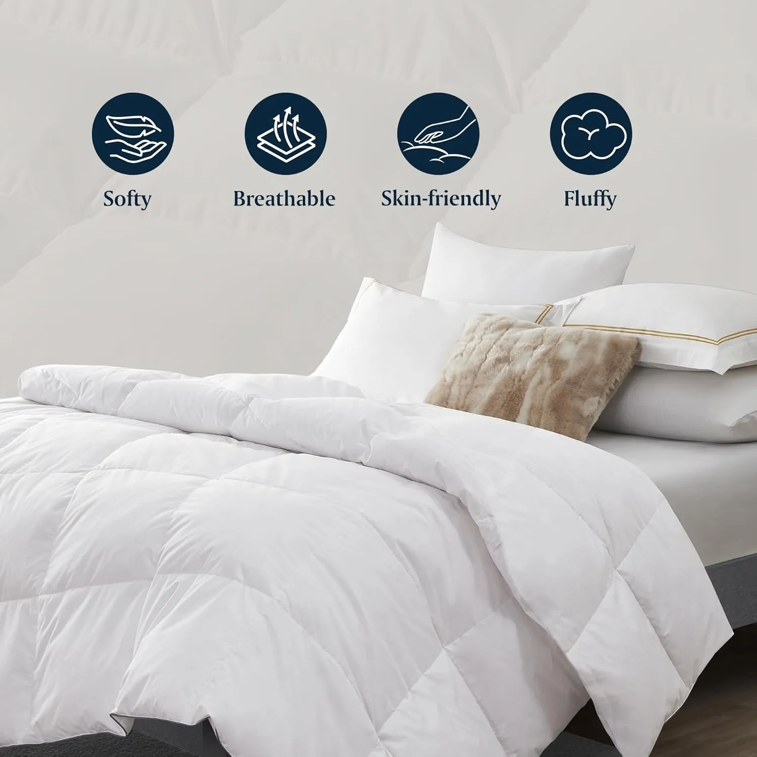 Serta Down Fiber Comforter Queen Size-Extra Warmth Duvet Insert, Luxury Fluffy Bed Comforter 100% Cotton 300 Thread Count Shell, Down Feather Fiber 500 Fill Power with Corner Taps, White 90x90inch