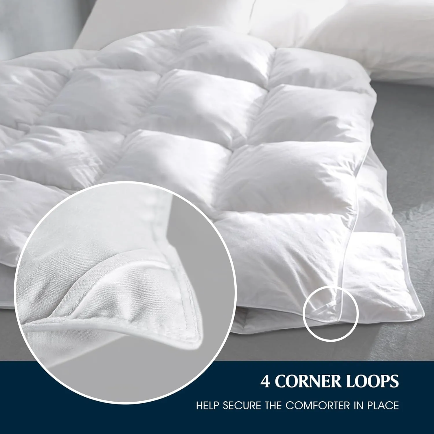 Serta Down Fiber Comforter Queen Size-Extra Warmth Duvet Insert, Luxury Fluffy Bed Comforter 100% Cotton 300 Thread Count Shell, Down Feather Fiber 500 Fill Power with Corner Taps, White 90x90inch