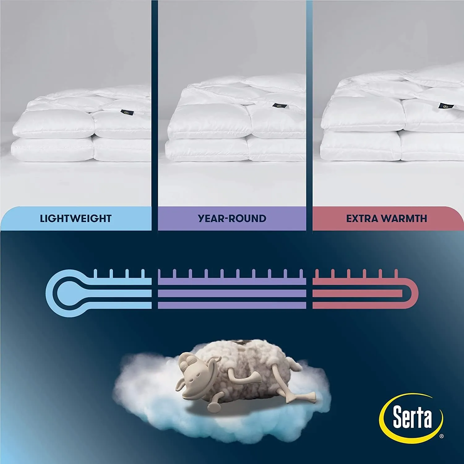 Serta Down Illusion Extra Warmth Hypoallergenic Down Alternative Comforter with Corner Loops, Full/Queen, White