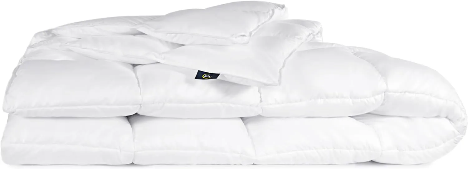 Serta Down Illusion Extra Warmth Hypoallergenic Down Alternative Comforter with Corner Loops, Full/Queen, White