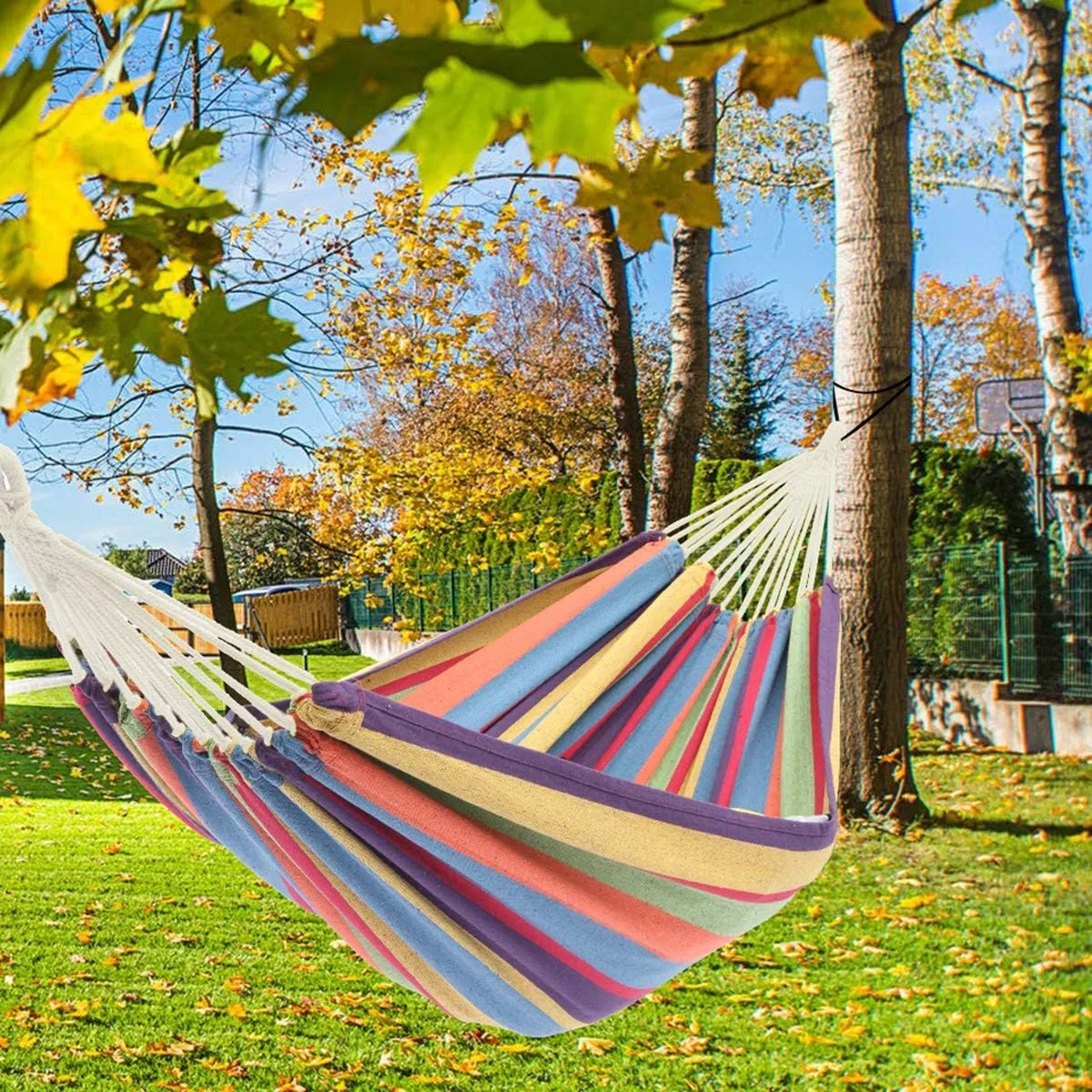 seven wolves Portable Polyester & Cotton Hammock Camping Hammock Portable Beach Swing Bed
