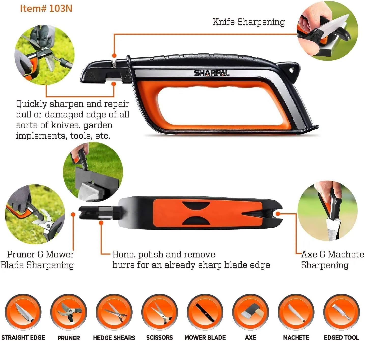 SHARPAL Pocket Knife Sharpener & Garden Tool Sharpener, Sharpening Straight and Serrated Knives, Lawn Mower Blade, Axe, Pruners, Shears, Scissors, Combo Gift Pack w/Greeting Card