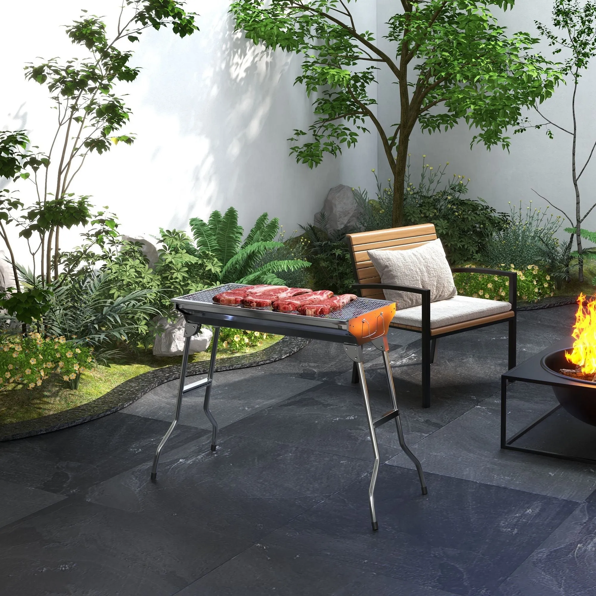 Shelves, with Unique appearance Backyard Grill Outdoor Grill Charcoal Hooks Camping, Folding Pan, Spring promotion for Stainless Cooking, BBQ Party, Travel Rack, Tailgating Picnic, Steel Grill, and Portable