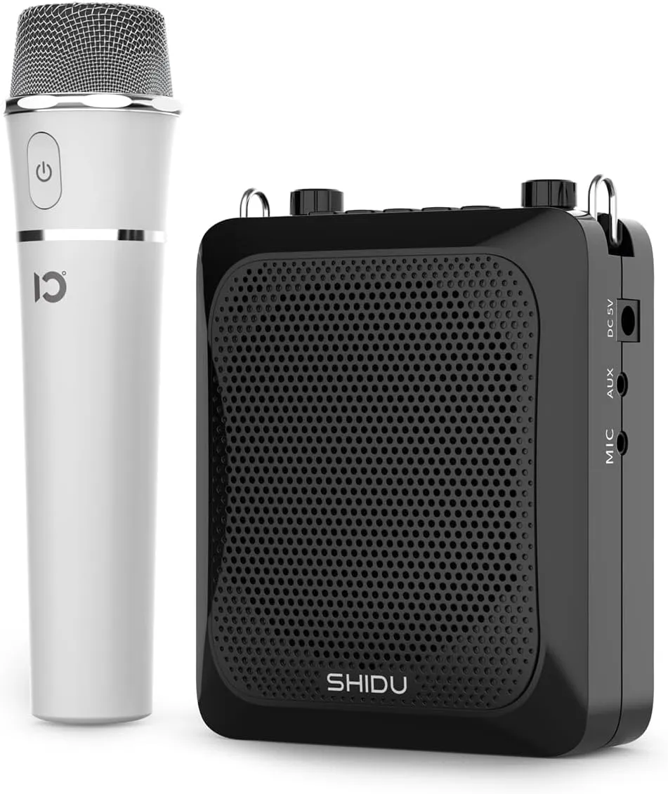 SHIDU Voice Amplifier, 25W Portable Speaker with Wireless Microphone Personal PA System 2000mAh Rechargeable Battery for Teachers Classroom Tour Guide Meeting