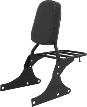 [Ship from USA] Passenger Sissy Bar with Luggage Rack Rear Backrest Pad for Harley Heritage Softail Classic FLSTC Fatboy, Black