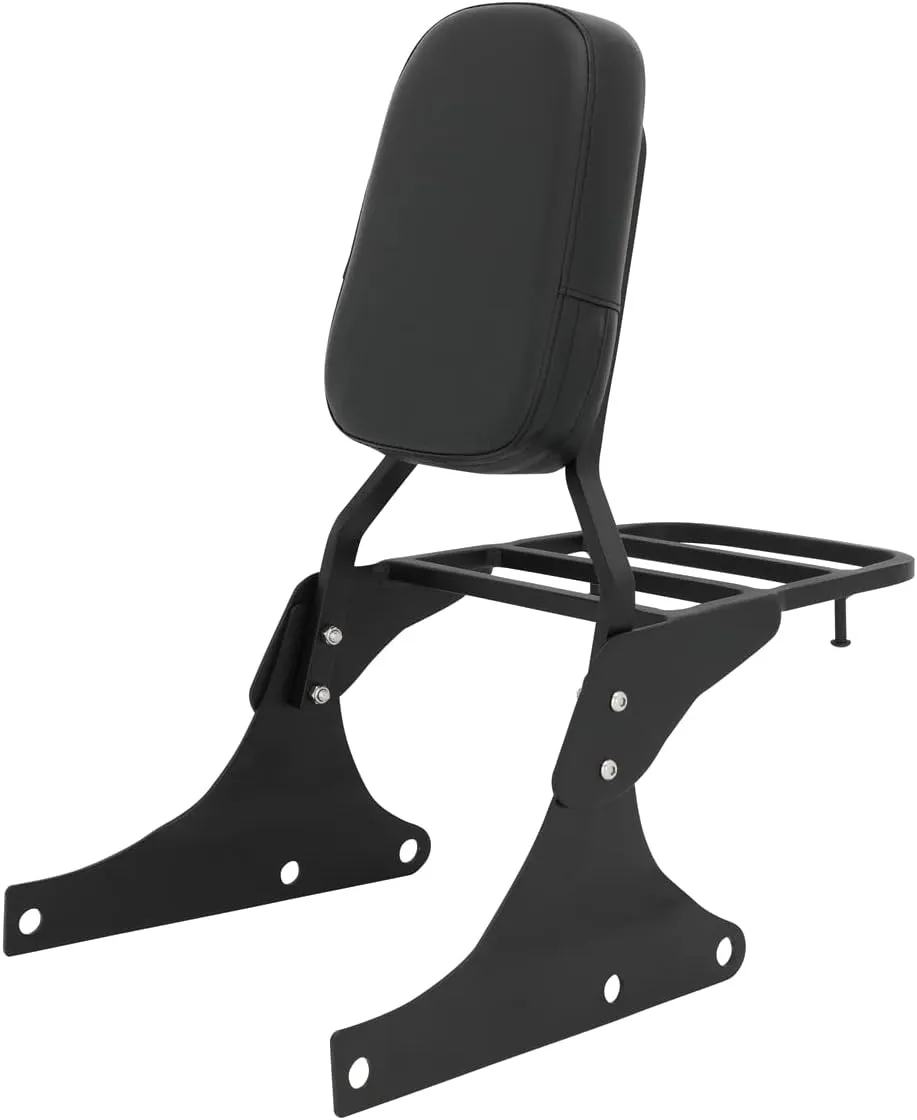 [Ship from USA] Passenger Sissy Bar with Luggage Rack Rear Backrest Pad for Harley Heritage Softail Classic FLSTC Fatboy, Black