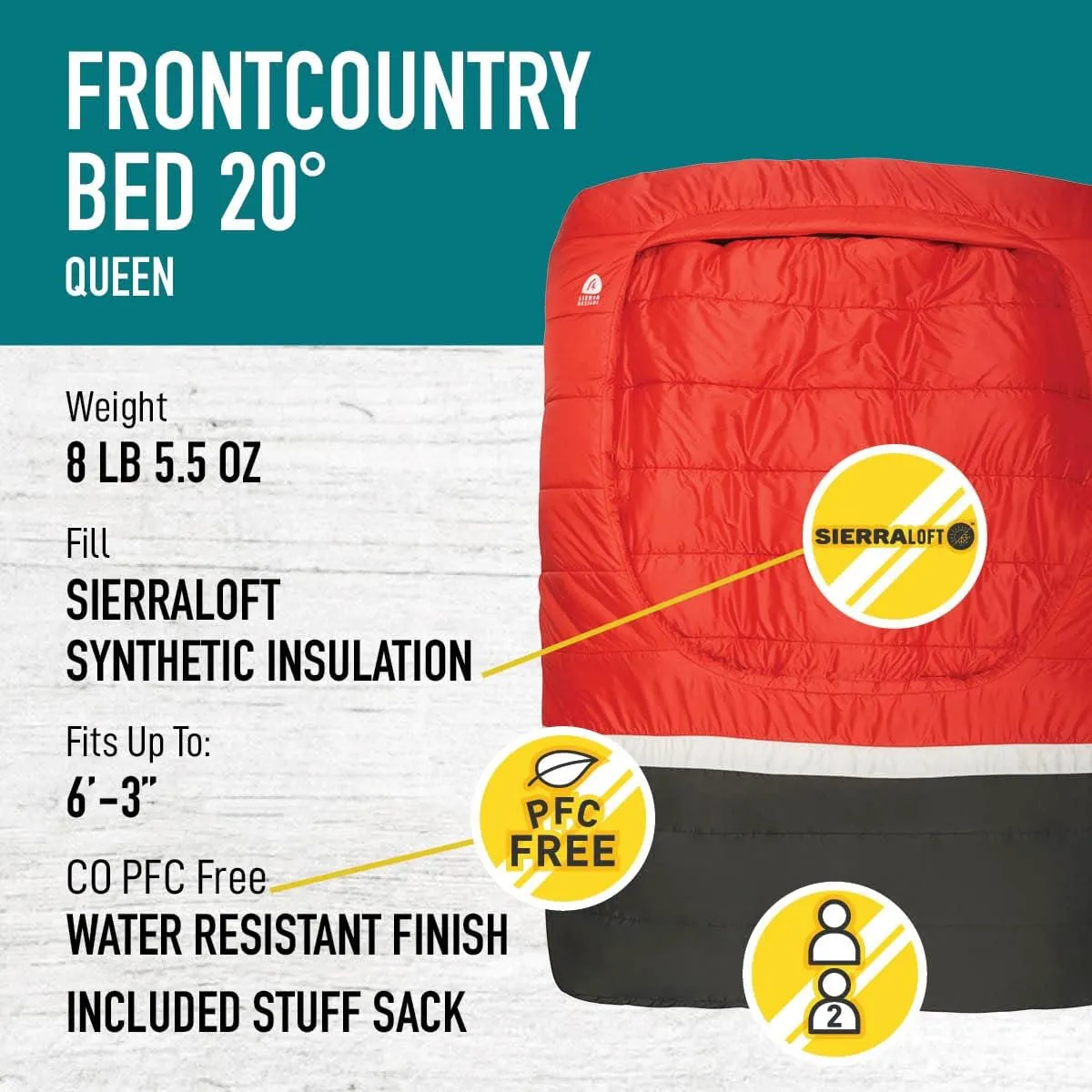 Sierra Designs Frontcountry Bed 20: Zipperless Synthetic 20 Degree Sleeping Bag for Car Camping, Festivals, & More. Available as Double Sleeping Bag for Couples