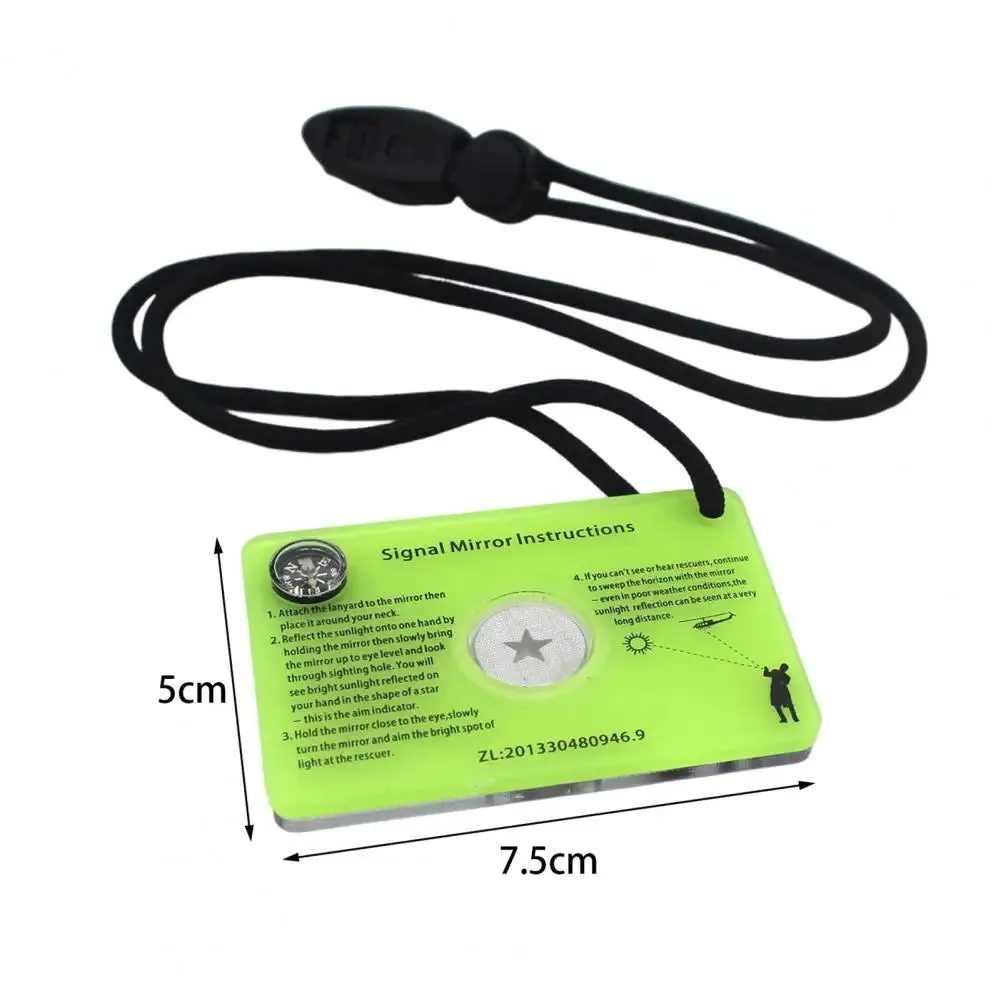 Signal Mirror with Compass & Whistle – Portable Emergency Survival Mirror, Lanyard Acrylic Rescue