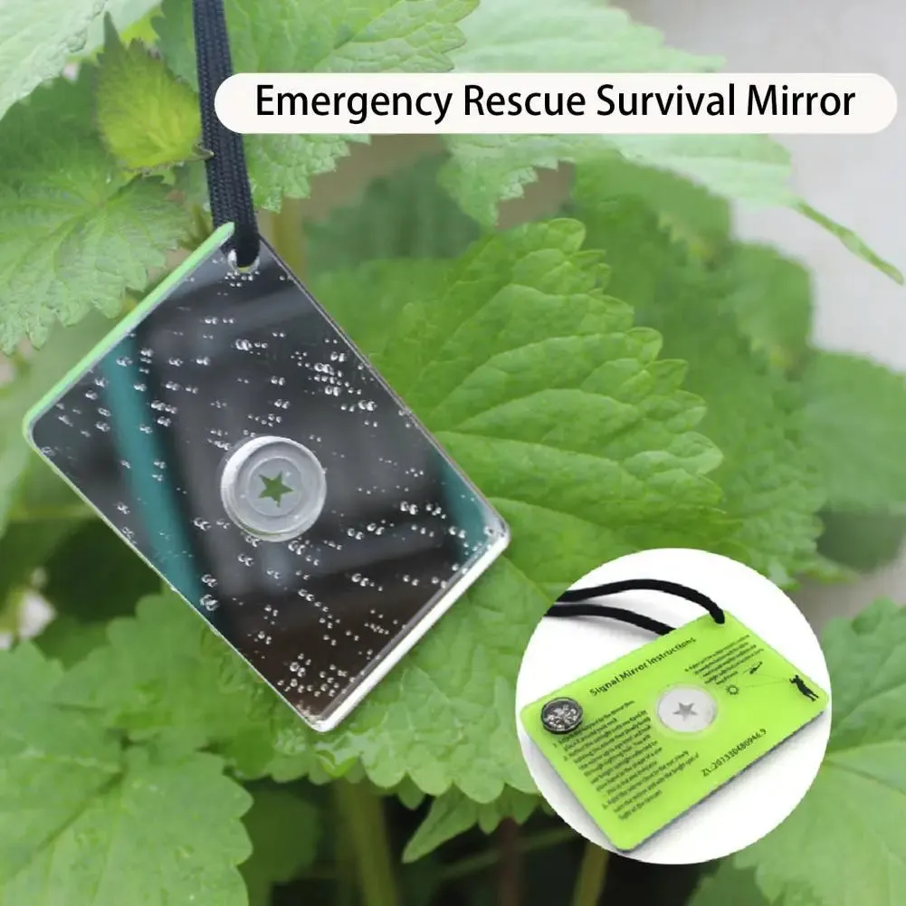 Signal Mirror with Compass & Whistle – Portable Emergency Survival Mirror, Lanyard Acrylic Rescue