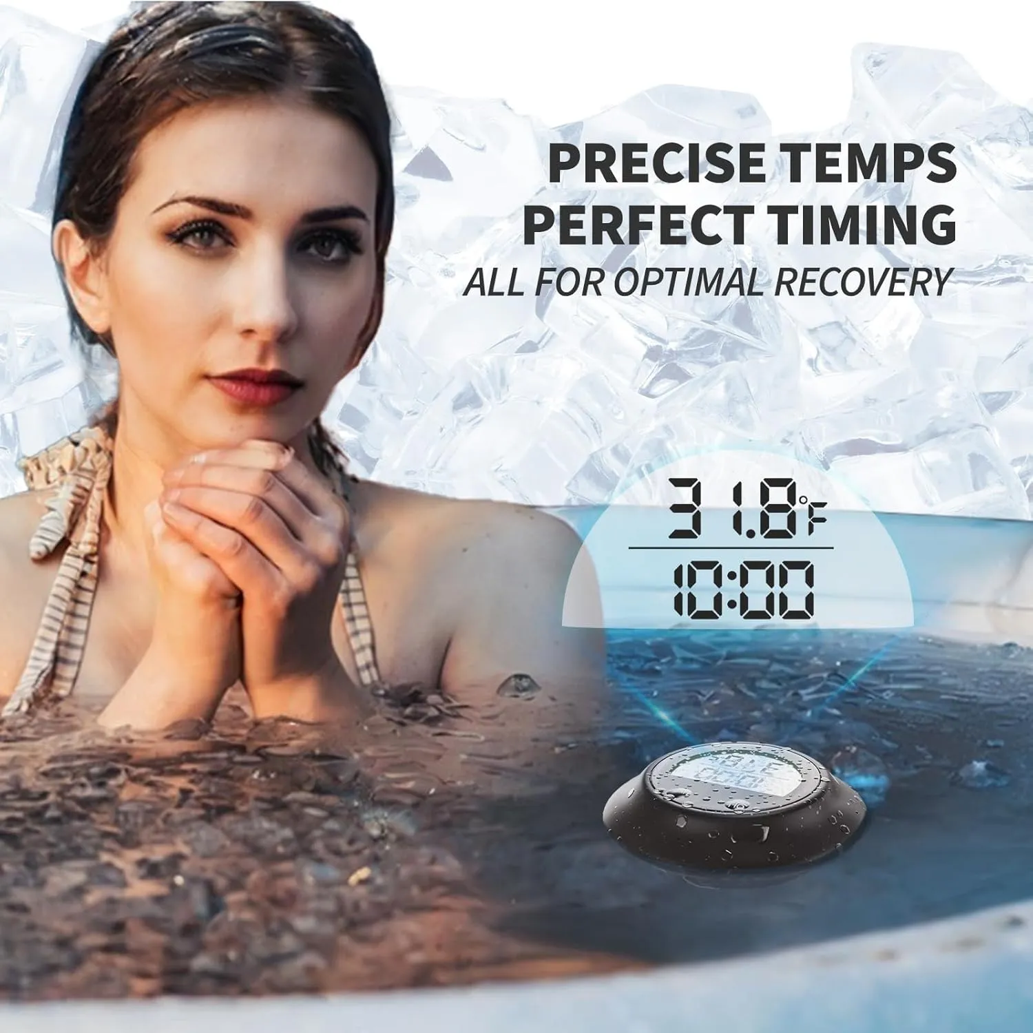 Silicone Cover Ice Bath Thermometer with Timer, Waterproof Floating Water Thermometer for Cold Plunge, Works with Ice Bath Tub Hot Tub Accurate Recovery(Black)