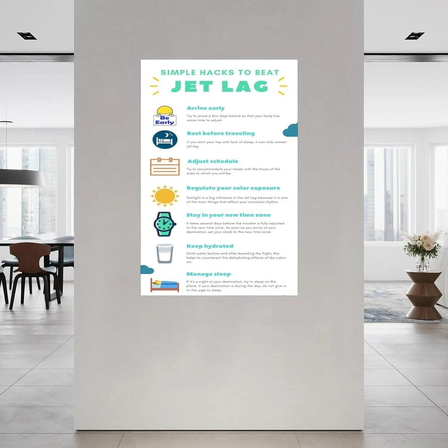 Simple Hacks To Beat Jet Lag Guide Infographic Art Poster Canvas Painting Posters And Prints Wall Art for Living Room Bedroom Decor 12x18inch(30x45cm) Unframe-style