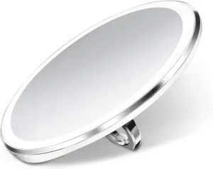 simplehuman Sensor Mirror, Lighted Compact Makeup Magnifying Mirror with Light, Round, Travel Size, White Stainless Steel